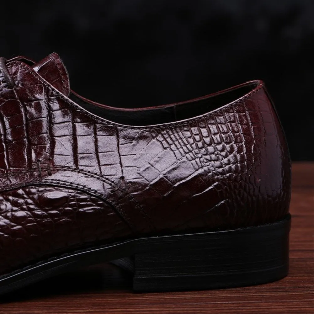 Men Lace Up Crocodile Leather Formal Shoes