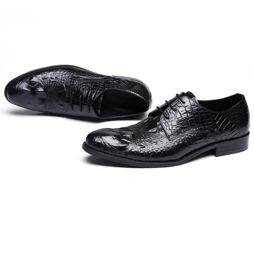 Men Lace Up Crocodile Leather Formal Shoes
