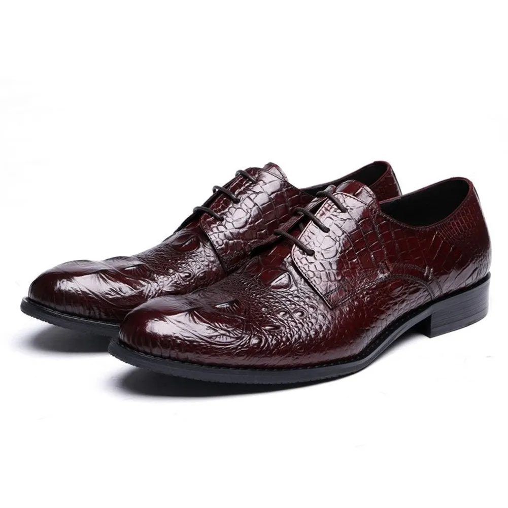 Men Lace Up Crocodile Leather Formal Shoes