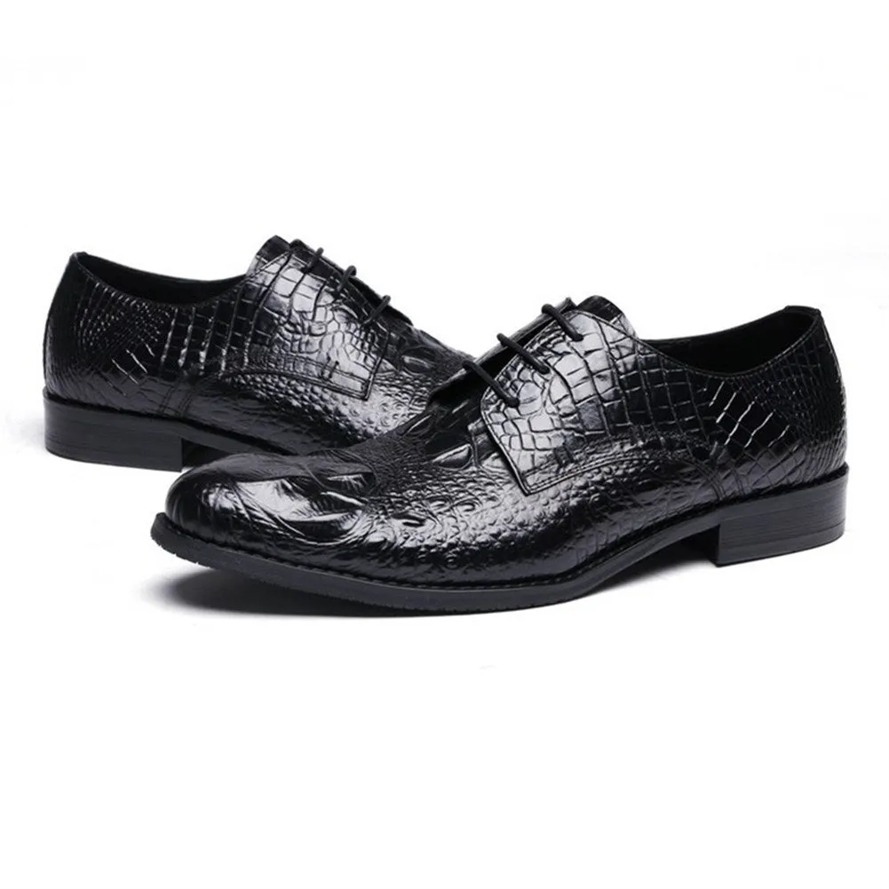 Men Lace Up Crocodile Leather Formal Shoes