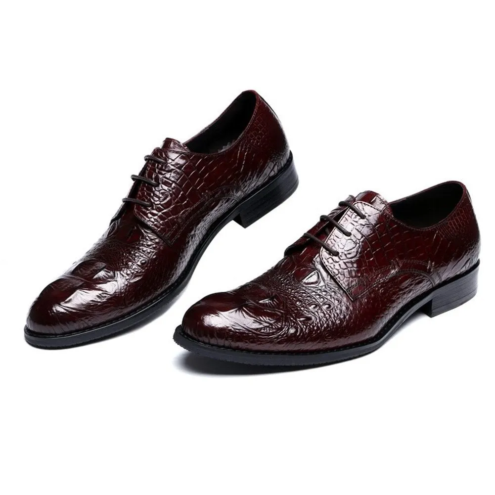 Men Lace Up Crocodile Leather Formal Shoes