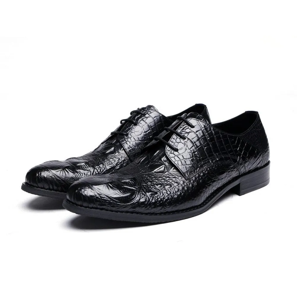 Men Lace Up Crocodile Leather Formal Shoes
