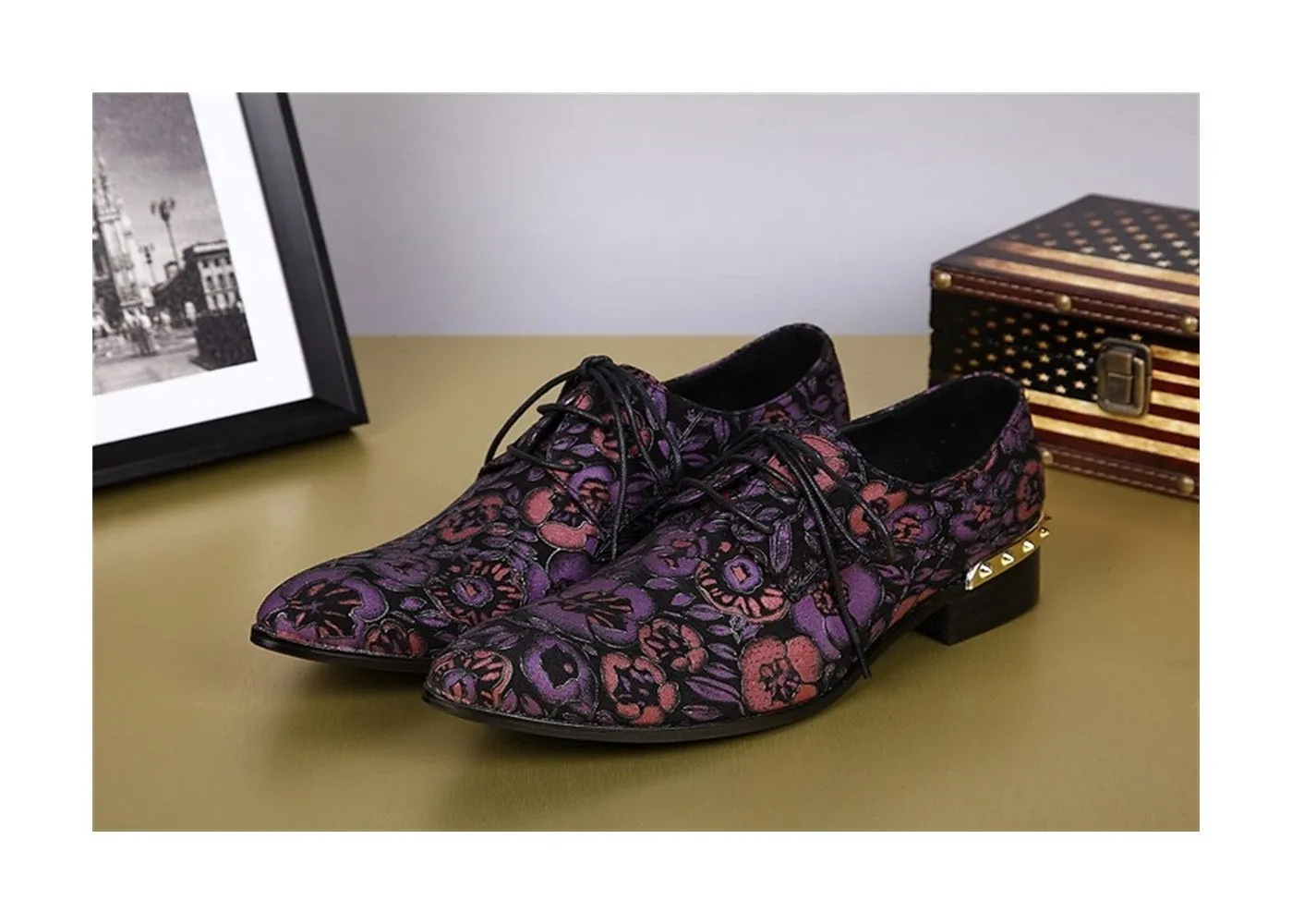 Men Lace Up Printed Pointed Toe Formal Shoes
