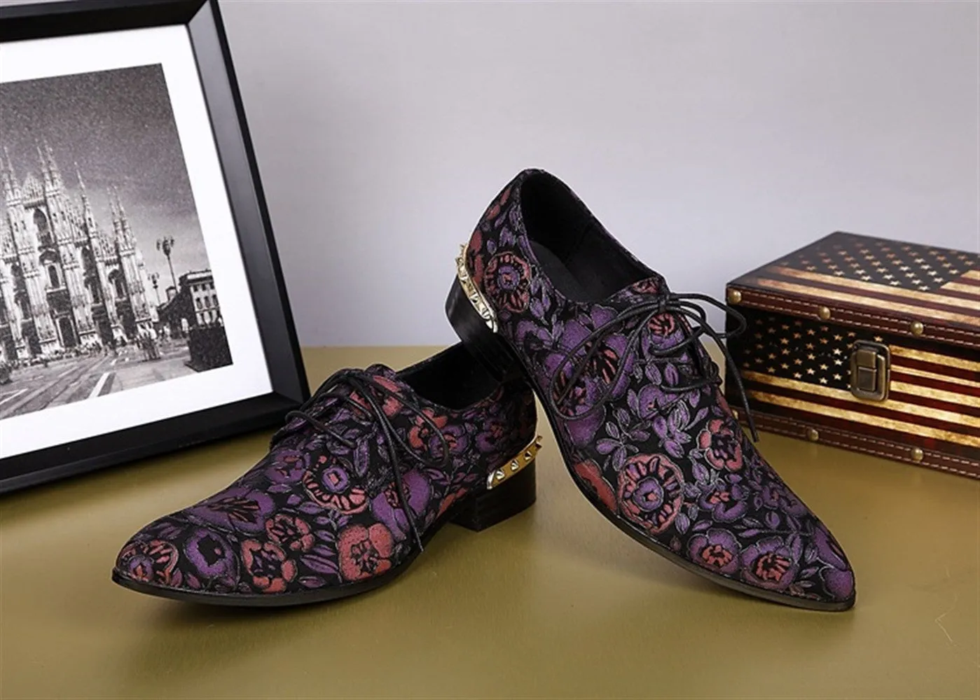 Men Lace Up Printed Pointed Toe Formal Shoes