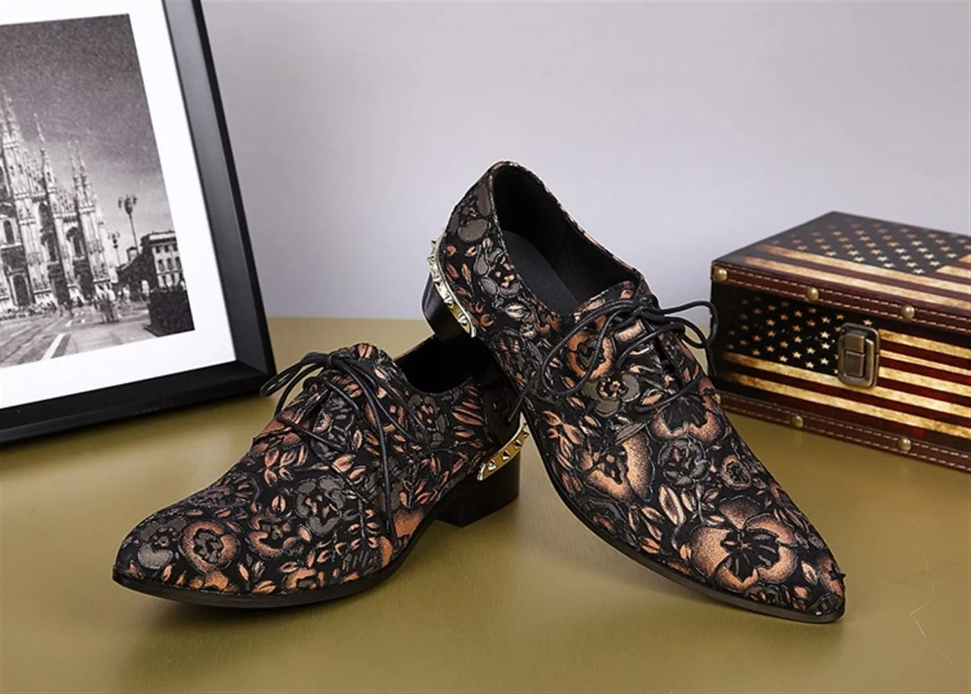 Men Lace Up Printed Pointed Toe Formal Shoes