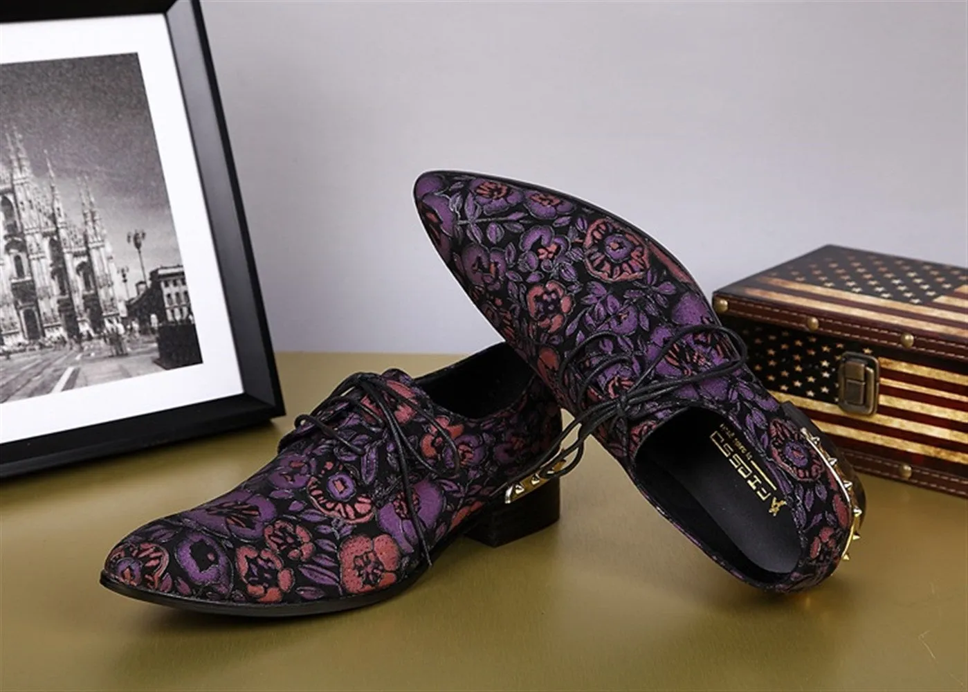 Men Lace Up Printed Pointed Toe Formal Shoes
