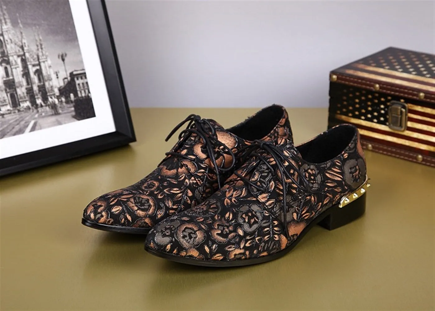 Men Lace Up Printed Pointed Toe Formal Shoes