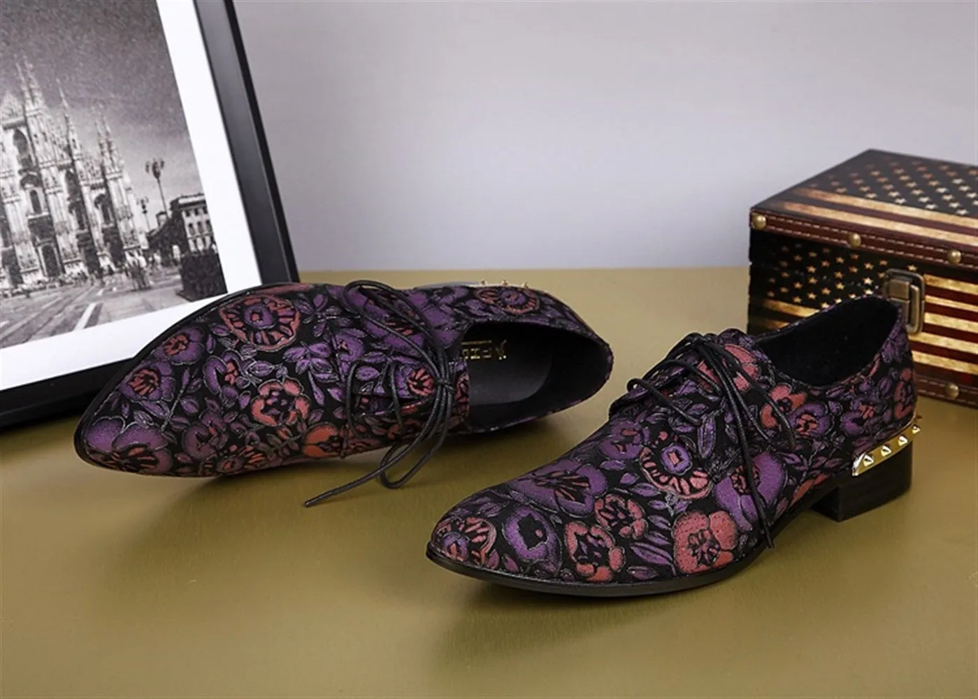 Men Lace Up Printed Pointed Toe Formal Shoes