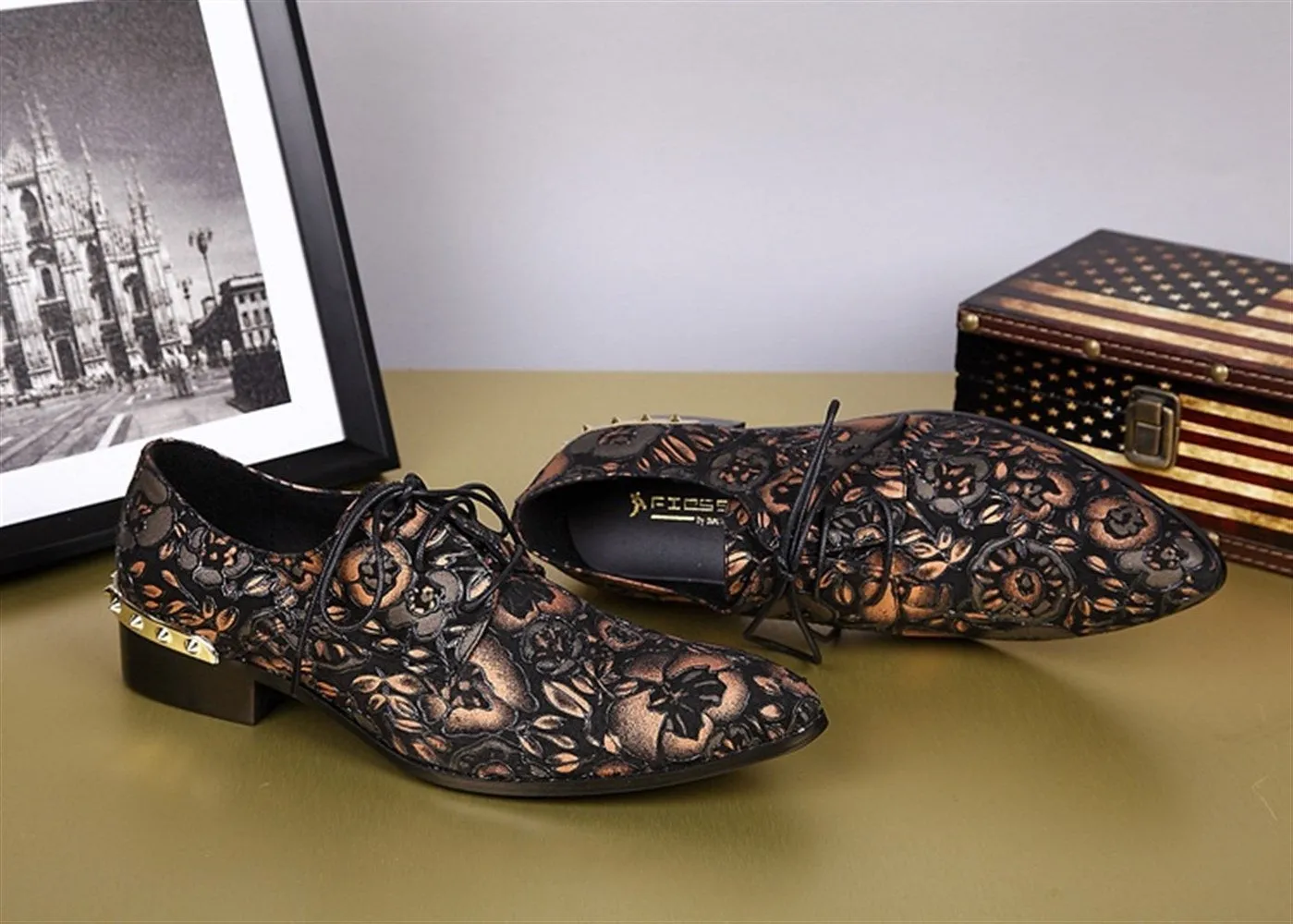 Men Lace Up Printed Pointed Toe Formal Shoes