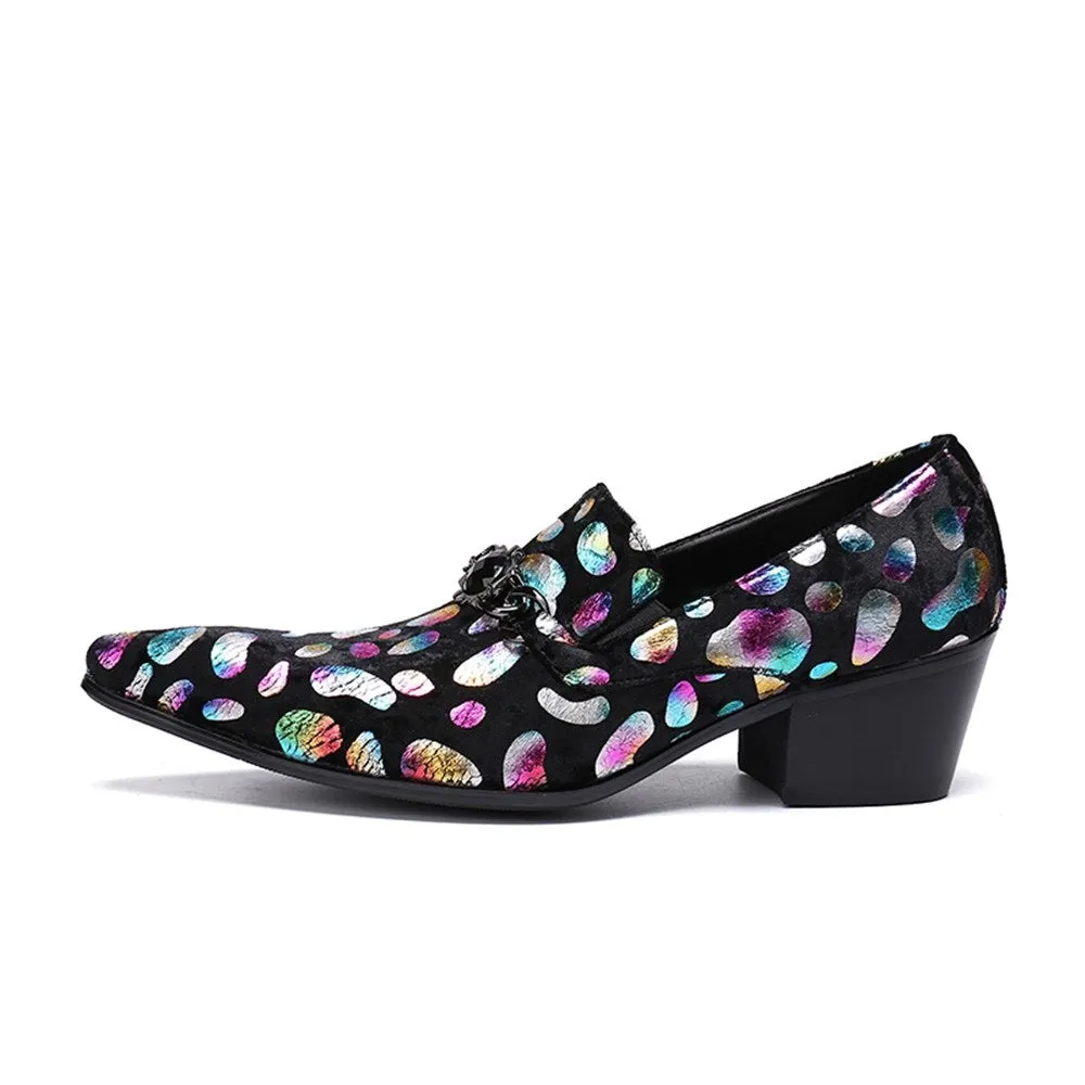 Men Slip On Printed High Heel Oxford Shoes