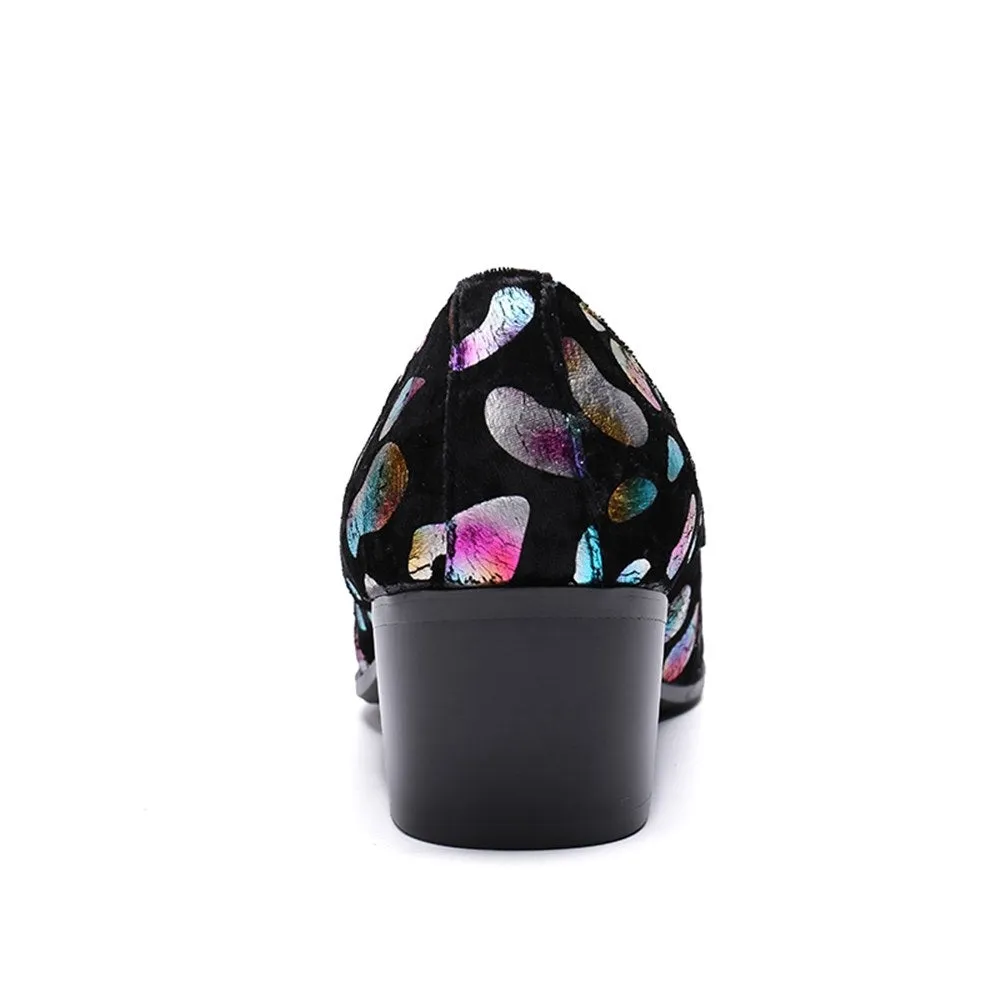 Men Slip On Printed High Heel Oxford Shoes