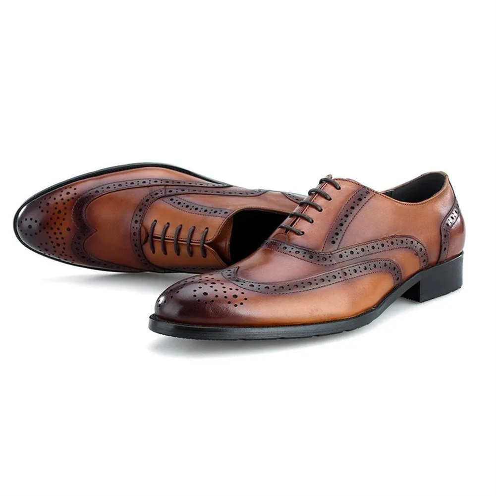 Men Wing Tip Brogue Lace Up Pointed Formal Shoes