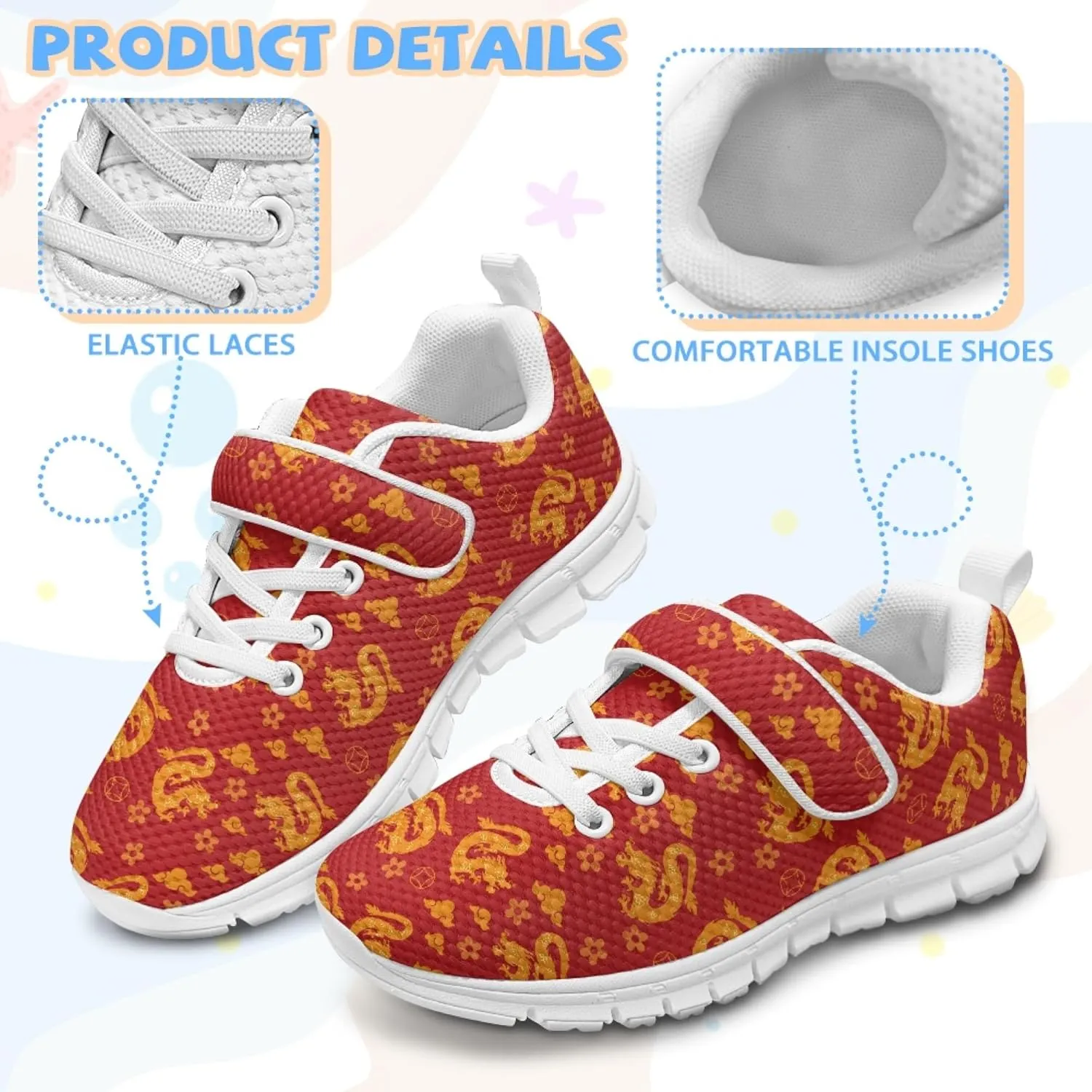 Micoklinlin Kids Sneakers Boys Girls Lightweight Strap Athletic Running Shoes Comfort Running Jogging Tennis Sport Shoes