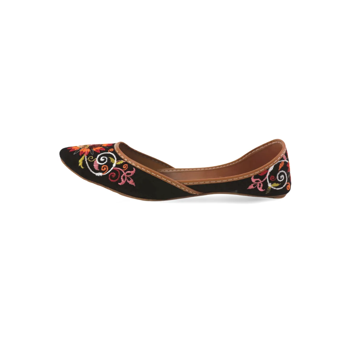 Shahi Punjabi Black Embroidered Khussa Jutti with Floral and Leaf Accents - 08Khu