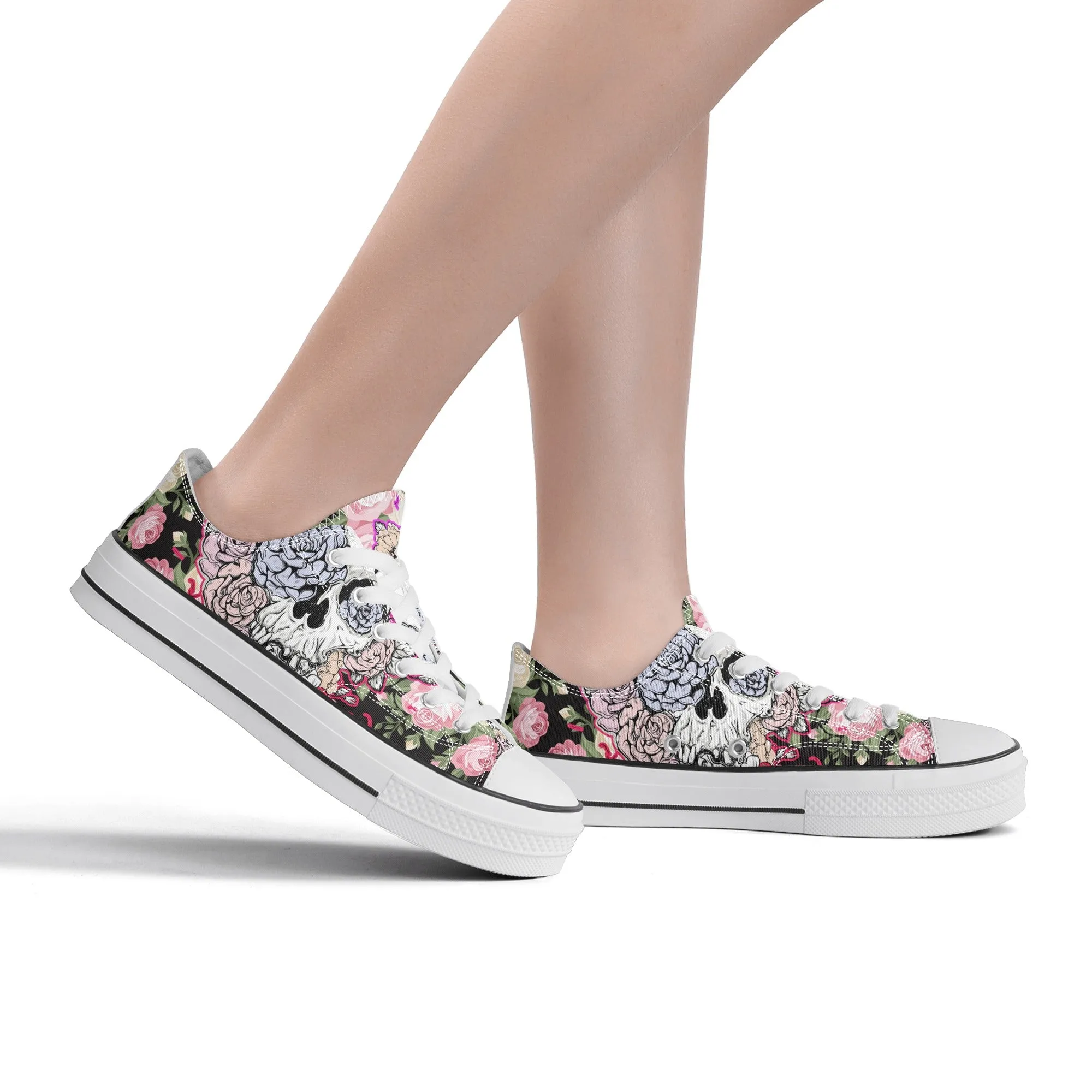 Skull & Roses Pattern - Womens Classic Low Top Canvas Shoes for Footwear Lovers
