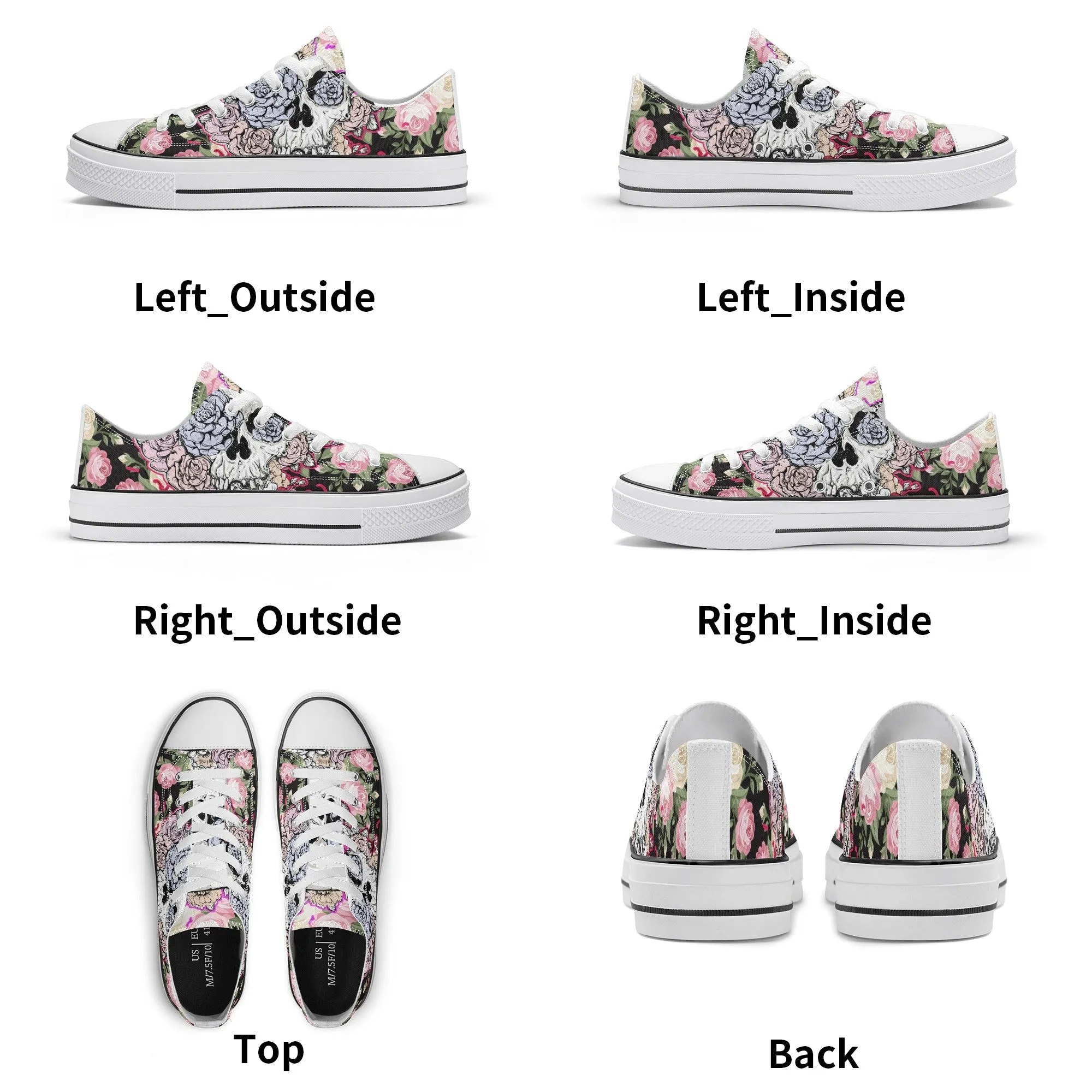 Skull & Roses Pattern - Womens Classic Low Top Canvas Shoes for Footwear Lovers