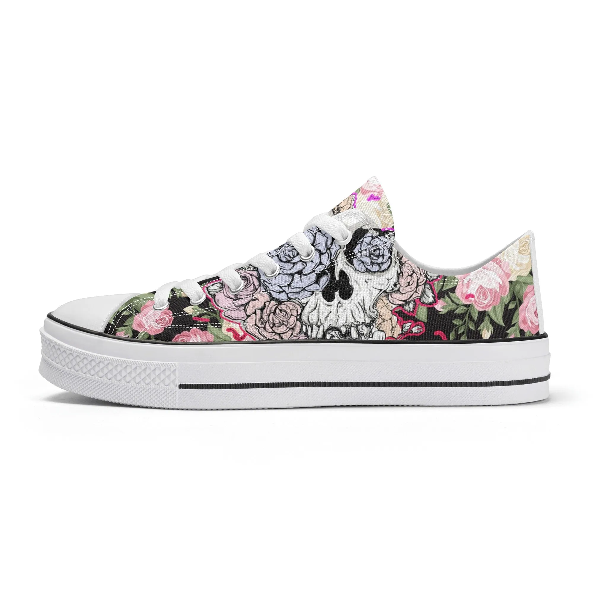Skull & Roses Pattern - Womens Classic Low Top Canvas Shoes for Footwear Lovers