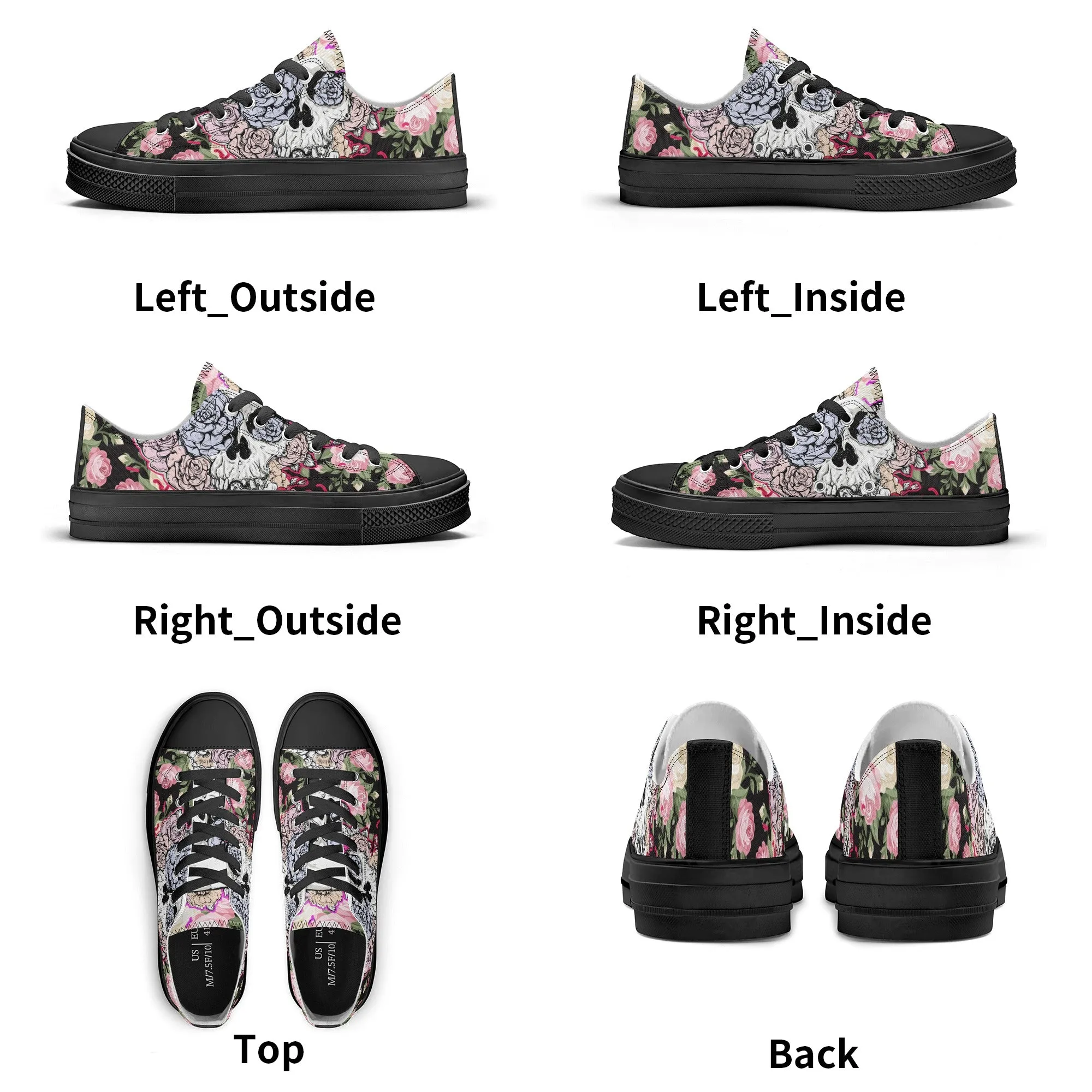 Skull & Roses Pattern - Womens Classic Low Top Canvas Shoes for Footwear Lovers