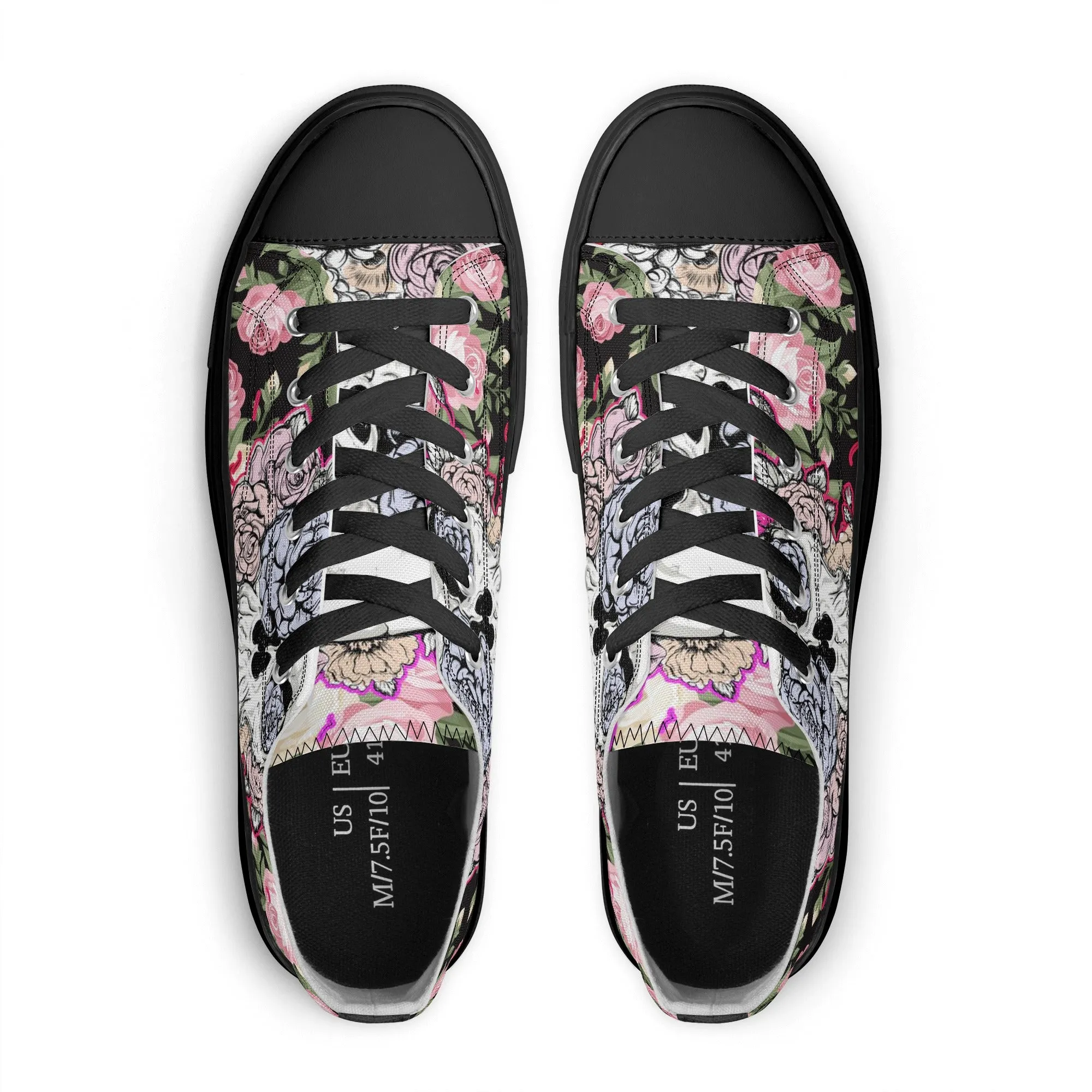 Skull & Roses Pattern - Womens Classic Low Top Canvas Shoes for Footwear Lovers