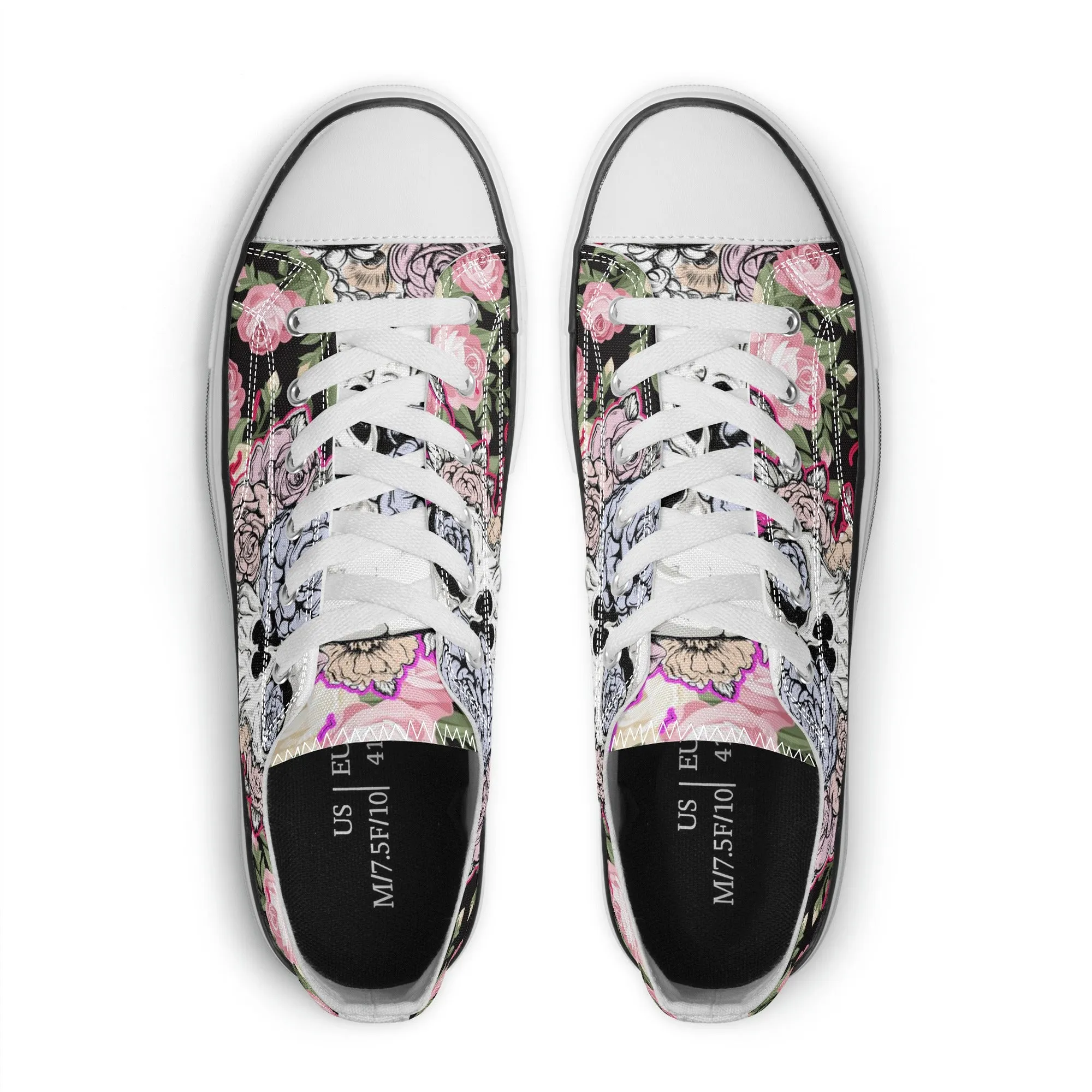Skull & Roses Pattern - Womens Classic Low Top Canvas Shoes for Footwear Lovers