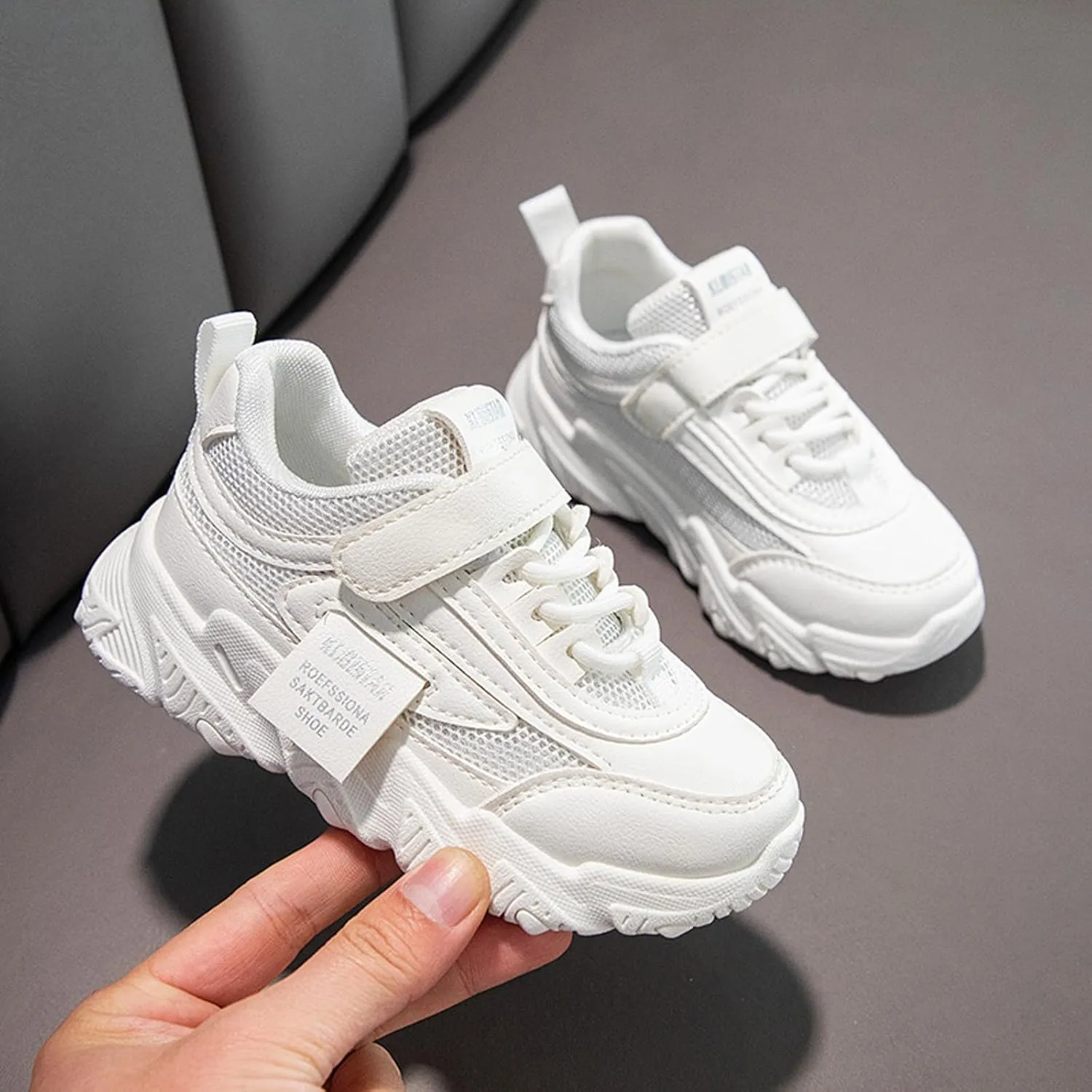 Sneakers for Girls Boys Chunky Sneakers for Kids Fashion Platform White Leather Casual Comfy Wedge Walking Sport Sneakers