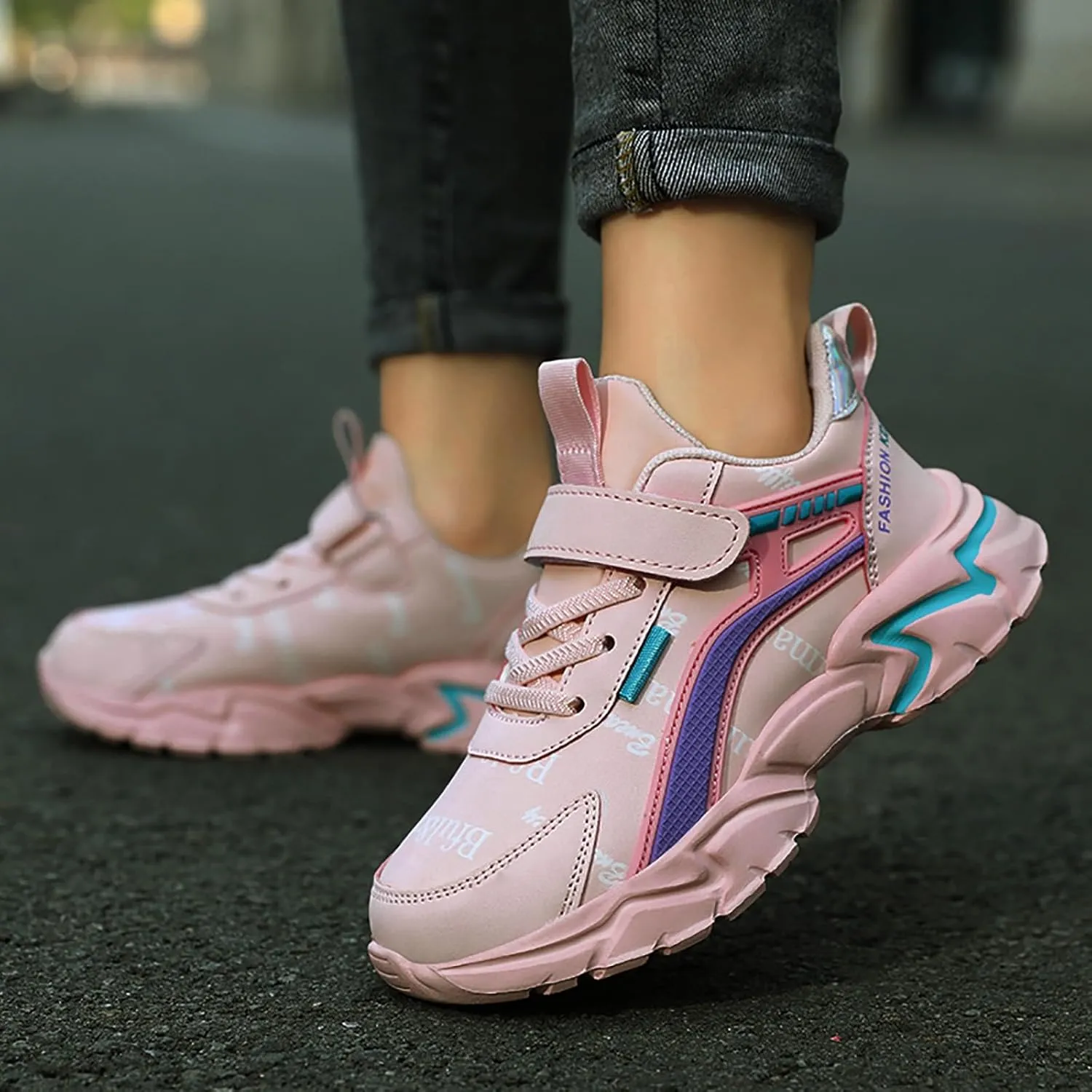 Sneakers for Girls Fashion Tennis Shoes Kids Lightweight Running Casual Comfortable Walking Shoes with Hook and Loop