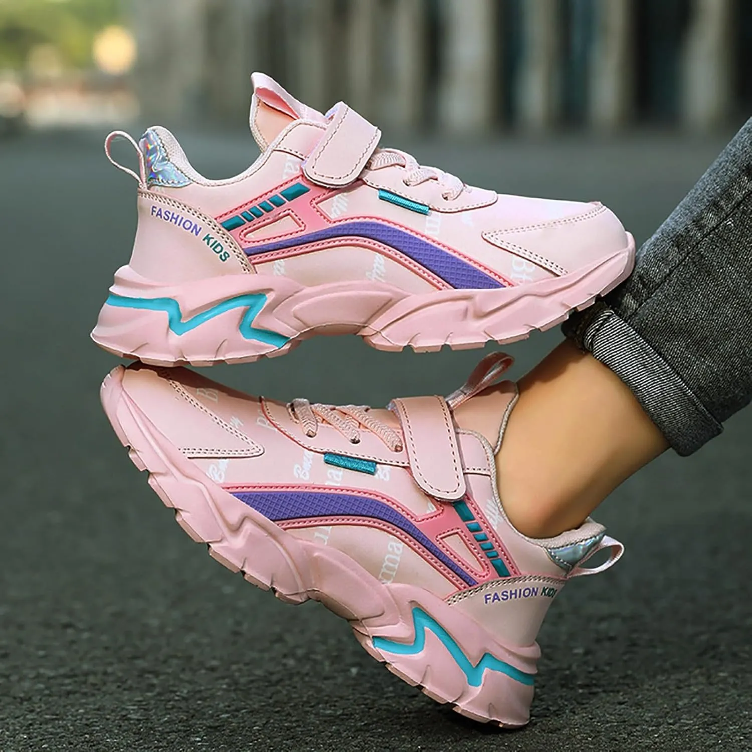 Sneakers for Girls Fashion Tennis Shoes Kids Lightweight Running Casual Comfortable Walking Shoes with Hook and Loop