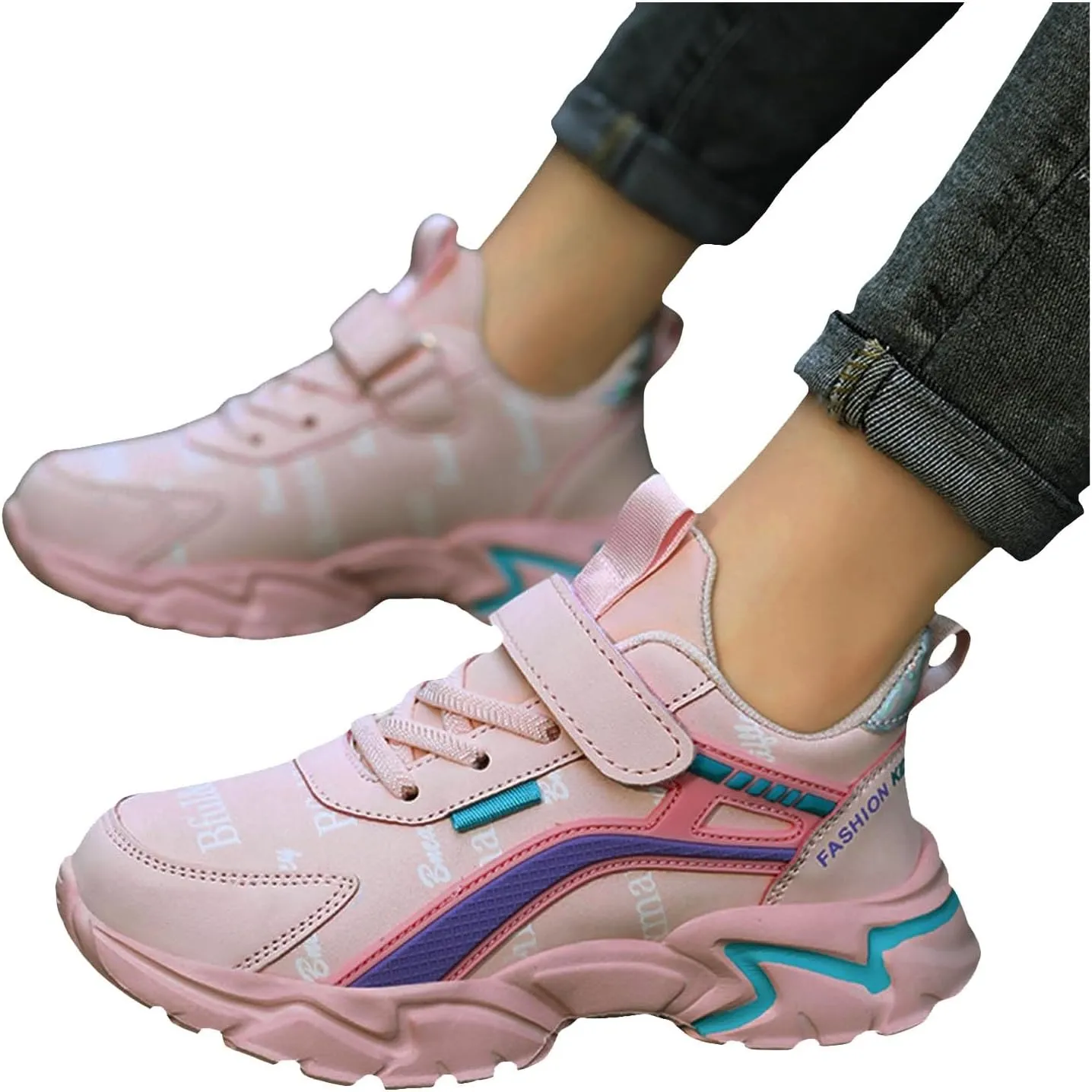 Sneakers for Girls Fashion Tennis Shoes Kids Lightweight Running Casual Comfortable Walking Shoes with Hook and Loop