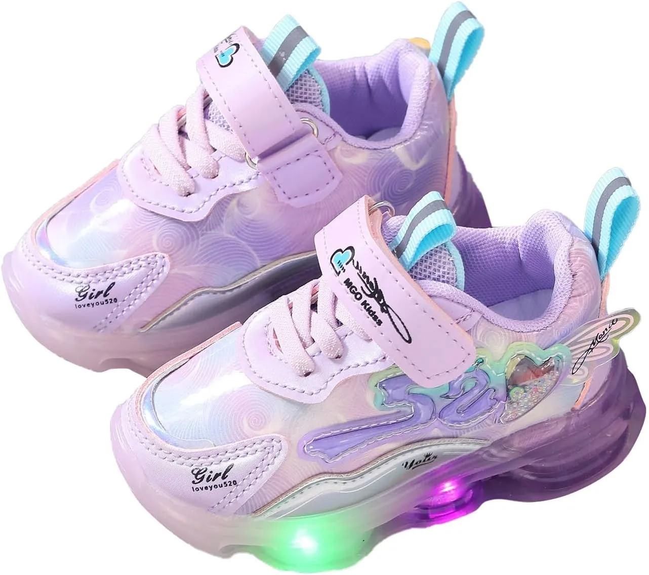 Sneakers for Girls Light Up Hook and Loop Shoes LED Flashing Lightweight Mesh Breathable Adorable Running Sneakers for Kids