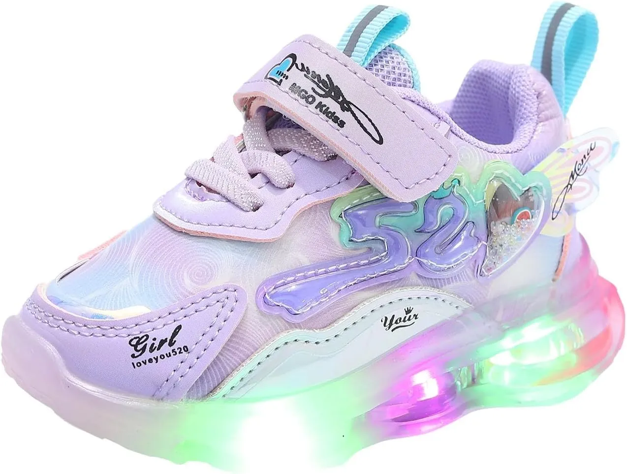 Sneakers for Girls Light Up Hook and Loop Shoes LED Flashing Lightweight Mesh Breathable Adorable Running Sneakers for Kids