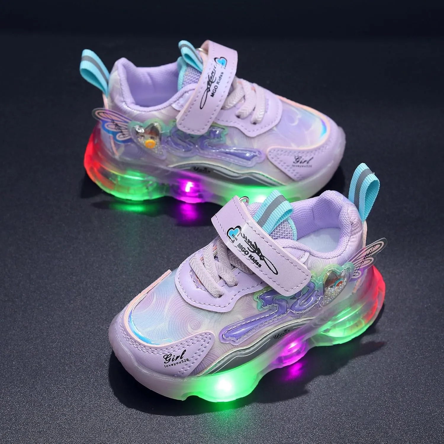 Sneakers for Girls Light Up Hook and Loop Shoes LED Flashing Lightweight Mesh Breathable Adorable Running Sneakers for Kids