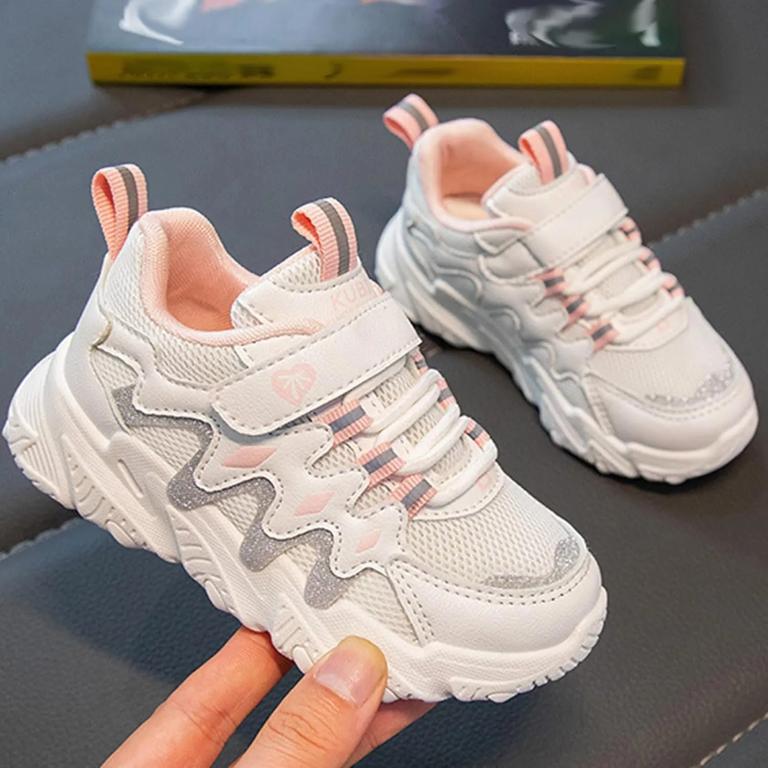 Sneakers for Girls Tennis Shoes for Running with Hook and Loop Kids Athletic Comfortable Breathable Walking Sneakers