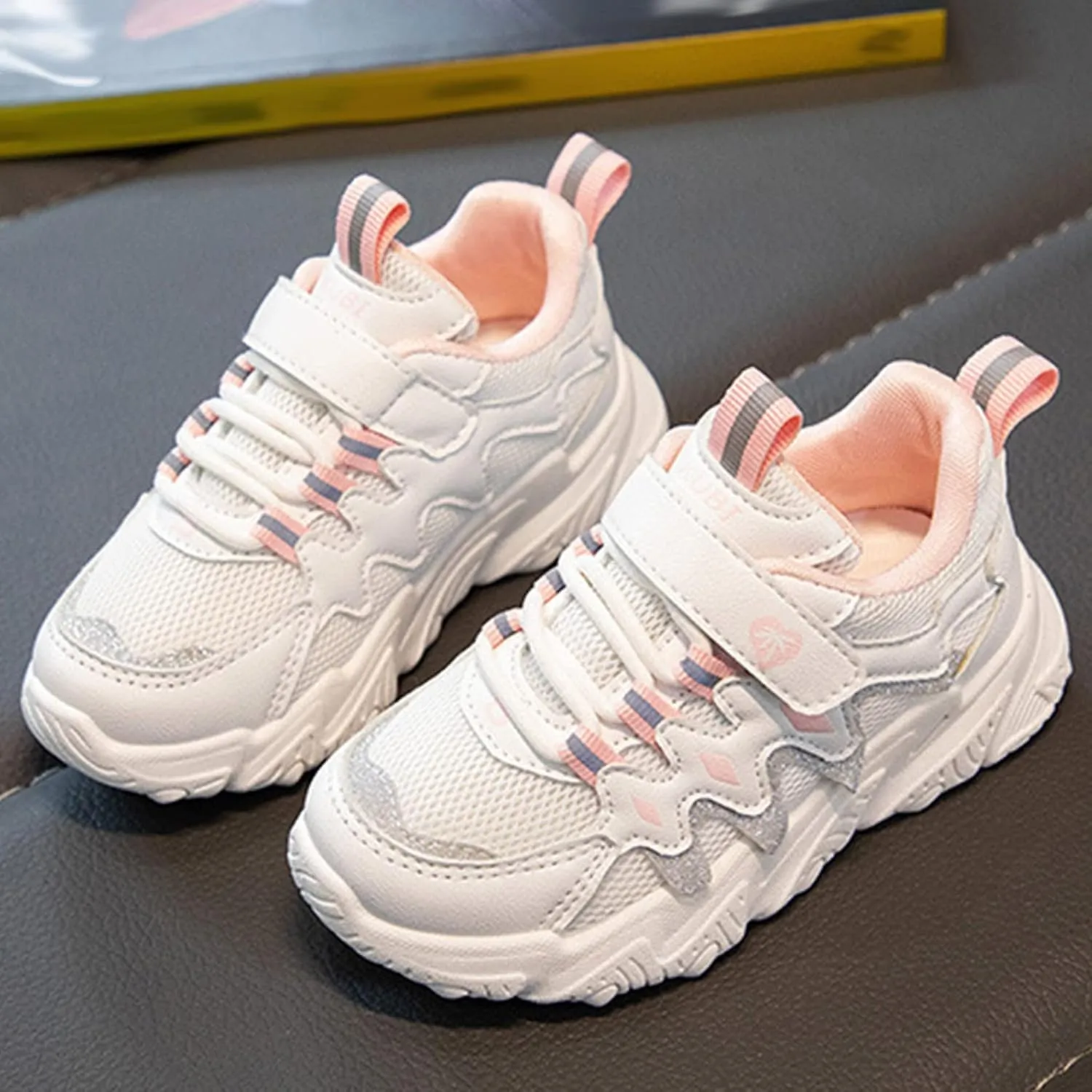Sneakers for Girls Tennis Shoes for Running with Hook and Loop Kids Athletic Comfortable Breathable Walking Sneakers