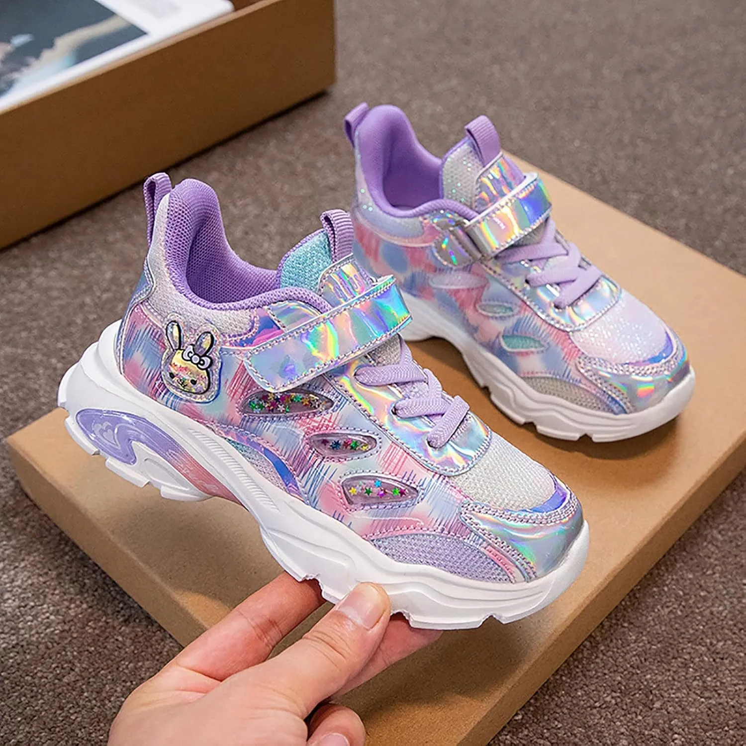 Sneakers for Women Breathable Tennis Shoes with Hook and Loop Lightweight Sports Kids Sneakers for Running and Walking