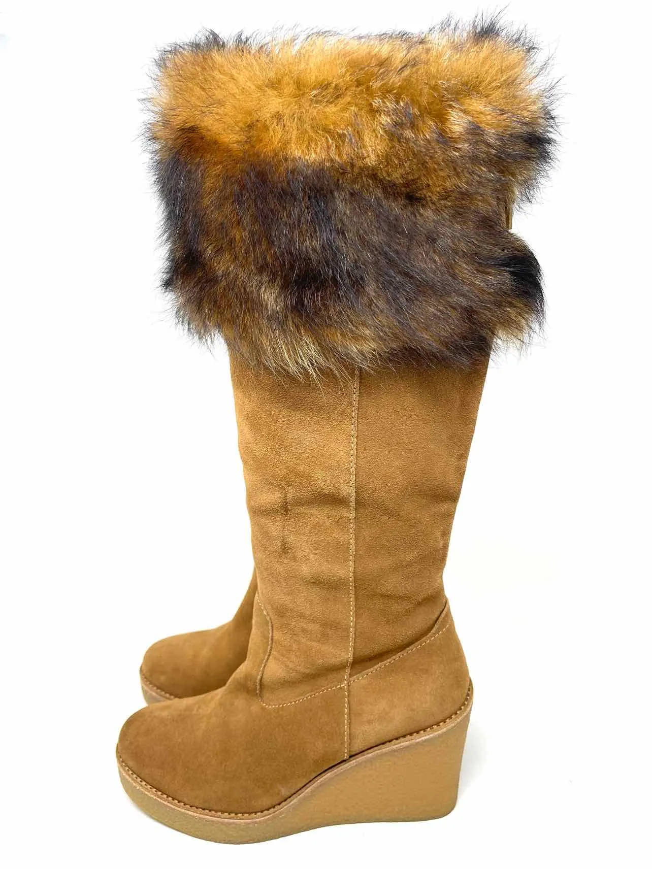 UGG Size 7.5 Tan/Black Faux Fur Suede Shoes AS IS Boots