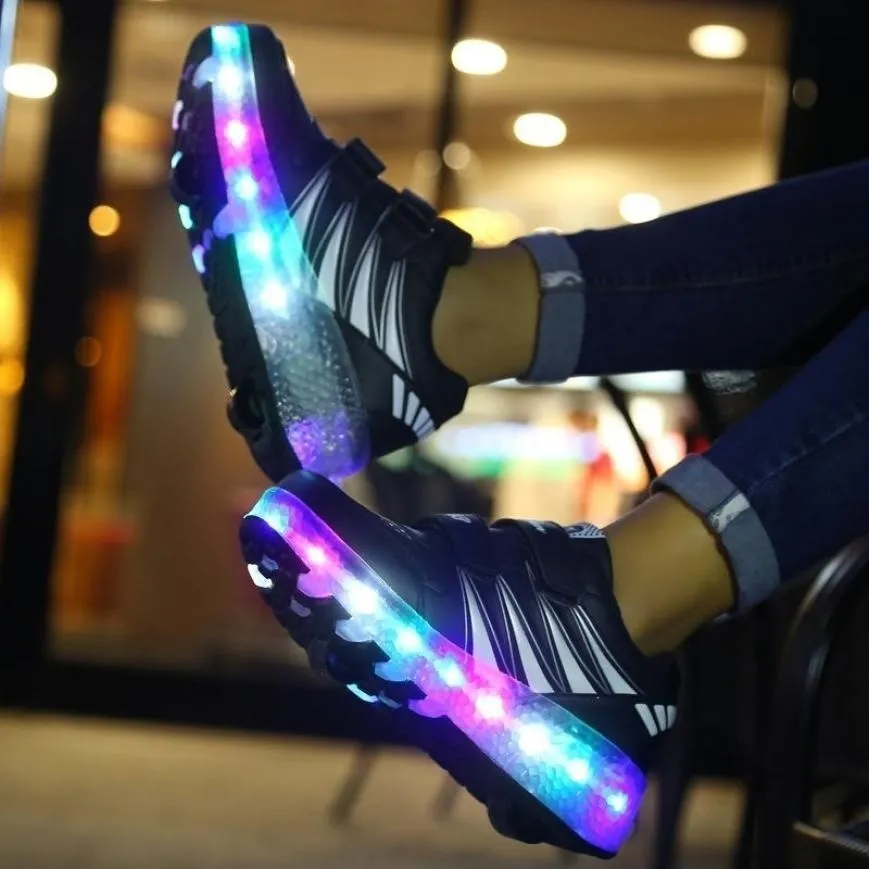 XVXF Kids LED Shoes Light Up Shoes Sneakers With Wheels Boy Girl Mesh Roller Skate Shoes Chaussure Enfant Glowing Luminous led shoes for kids  