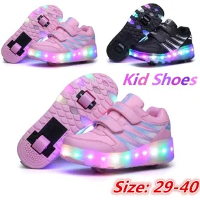 XVXF Kids LED Shoes Light Up Shoes Sneakers With Wheels Boy Girl Mesh Roller Skate Shoes Chaussure Enfant Glowing Luminous led shoes for kids  