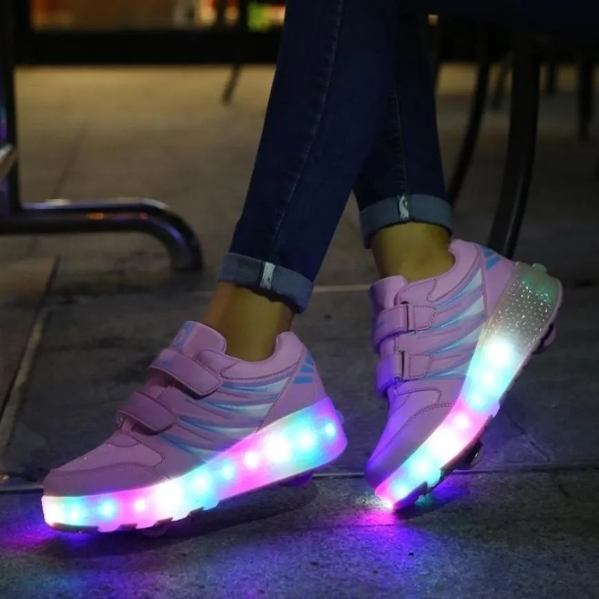 XVXF Kids LED Shoes Light Up Shoes Sneakers With Wheels Boy Girl Mesh Roller Skate Shoes Chaussure Enfant Glowing Luminous led shoes for kids  