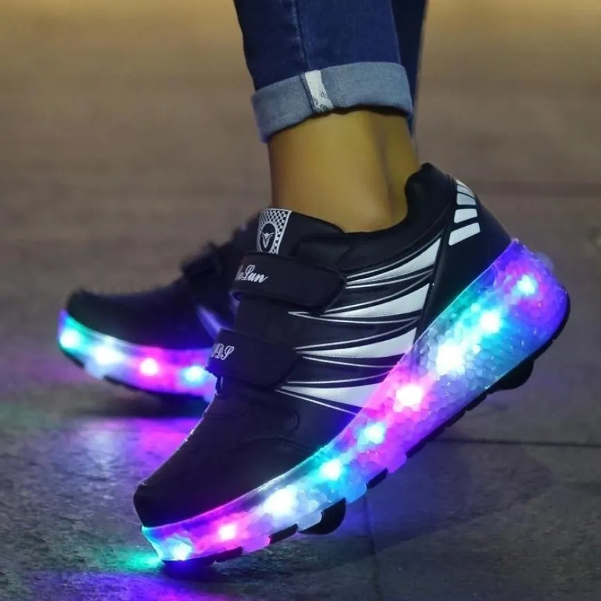 XVXF Kids LED Shoes Light Up Shoes Sneakers With Wheels Boy Girl Mesh Roller Skate Shoes Chaussure Enfant Glowing Luminous led shoes for kids  